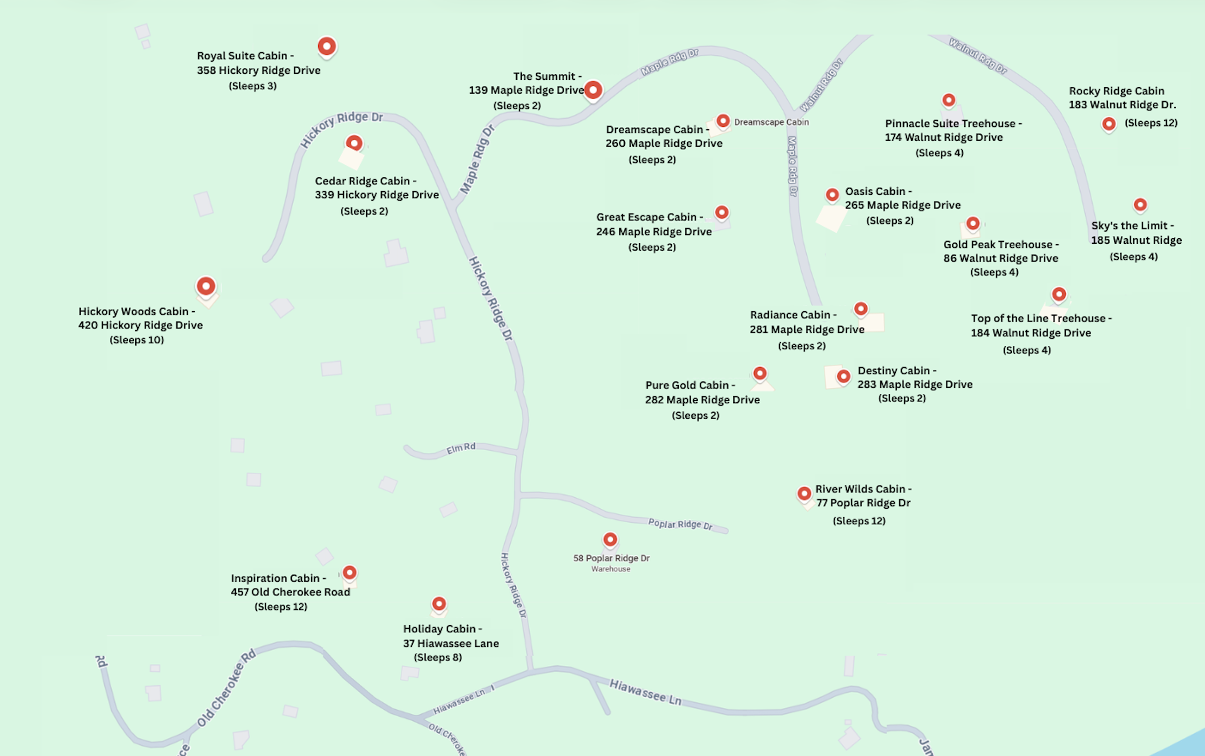 Map of Cabins